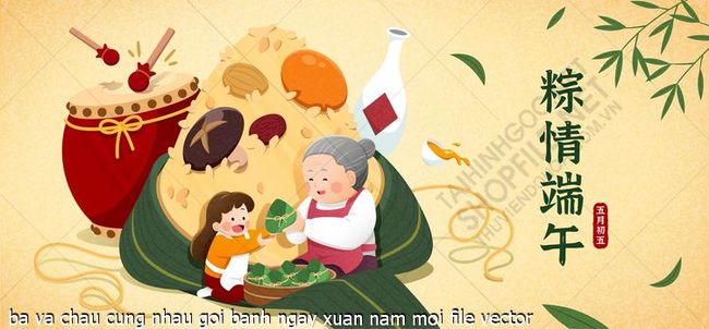 ba va chau cung nhau goi banh ngay xuan nam moi file vector